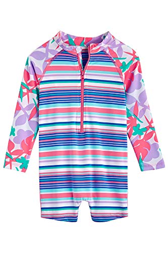 Coolibar UPF 50+ Baby Kohala Neck-to-Knee Swimsuit - Sun Protective (12-18 Months- Tropical Stripe)