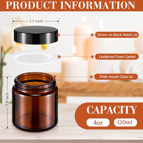 Image of Norme 24 Pcs 4 oz Glass Jars with Lids Cosmetic Jars, Amber, Clear