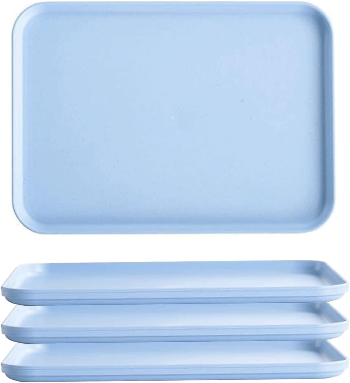 – Modern Minimalist Serving Tray, 22.5×31cm Wheat Straw Serving Trays Set of 4, Wheat Straw + PP, Durable, Durable Stackable Tray for Coffee, Tea, Snacks, Breakfast, Hotel and Kitchen Use (Blue)