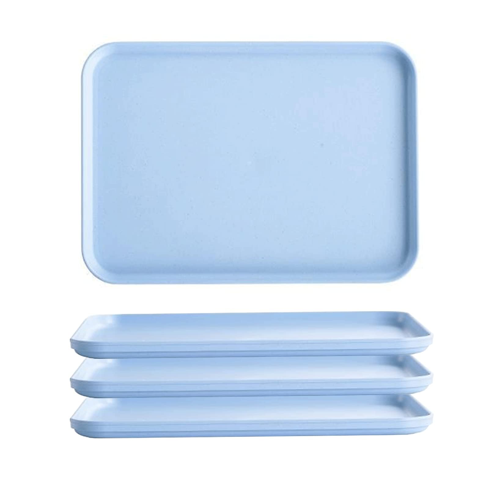 Modern Minimalist Serving Tray, 22.5×31cm Wheat Straw Serving Trays Set of 4, Wheat Straw + PP, Durable, Durable Stackable Tray for Coffee, Tea, Snacks, Breakfast, Hotel and Kitchen Use (Blue)