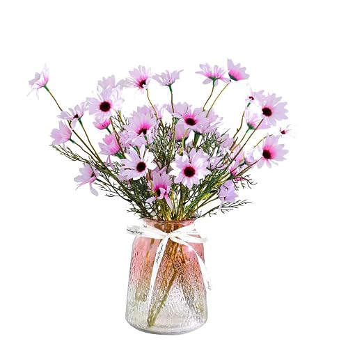 FURN ASPIRE Glass Vase With Artificial Flowers Modern Flower Plants Vases, Table Top Decorations Home Decor, Modern Decorative Vase, For Living Room, Office, Wedding Or Gifts (Pink)