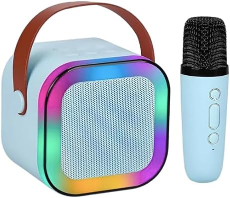 Portable Bluetooth Speaker with Wireless Mic, LED Lights, Multi-Mode Playback, USB, TF Port, AUX Support