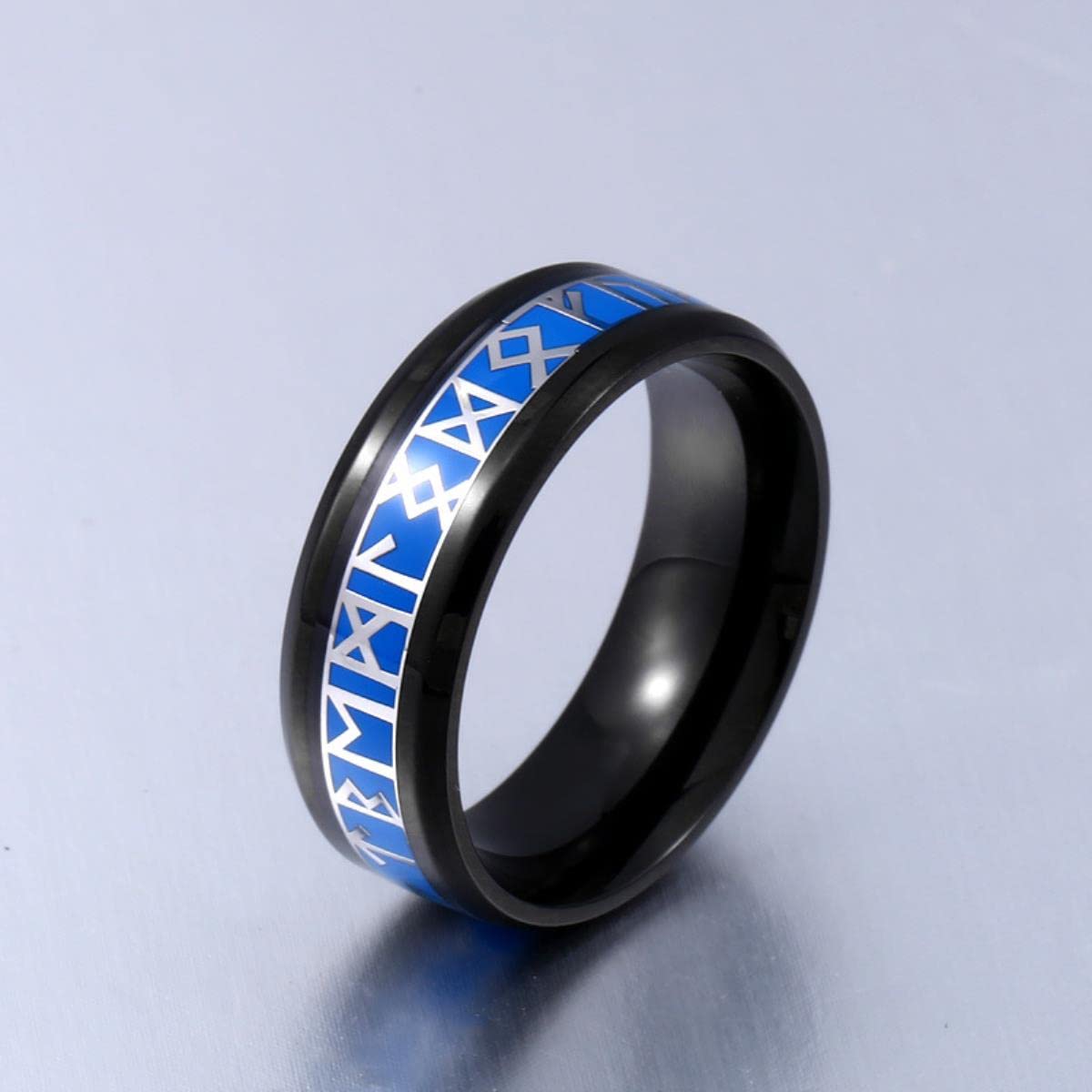 Nordic Viking Rune Stal nierdzewna Męskie kobiety Pierścionki Niebieskie złoto Czarny urok Modny Prosty dla pary Dziewczyna Chłopak Amulet Biżuteria