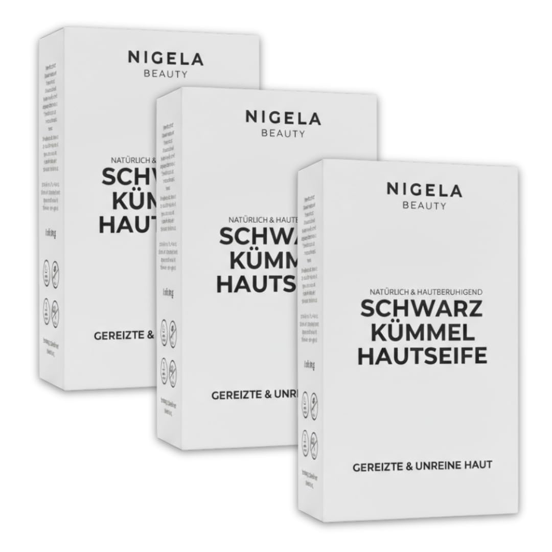 Nigela 3x Schwarzkümmelöl Hautseife - Feste Seife für Gesicht & Körper - Naturseife mit Schwarzkümmel - Duschseife für empfindliche Haut - Seifenstück für feste Gesichtsreinigung