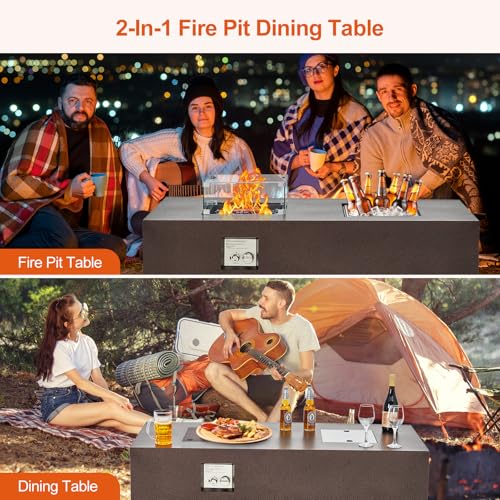 56" Propane Fire Pit Table with Ice Bucket,50000BTU Fire Table with 13" Square Drink Ice Bucket Wind Guard, Fire Glass Beads & CSA Safety Certified Outdoor Firepit for Patio Garden