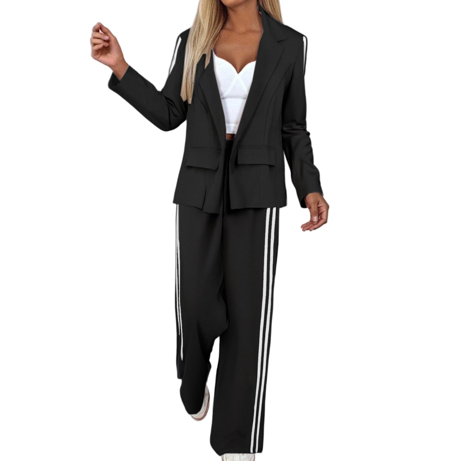 Womens 2 Piece Outfits Dressy Blazer Jackets and Wide Leg Pants Suits Set Business Casual Fall Winter Blazer