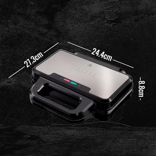 Image of Sujata SW11 Sandwich Maker 900W for Home | Non-Stick Sandwich Maker with Patty Plates | Teflon Coated Plates | Easy to Clean | Indicator Lights | 2 Years Warranty | Black