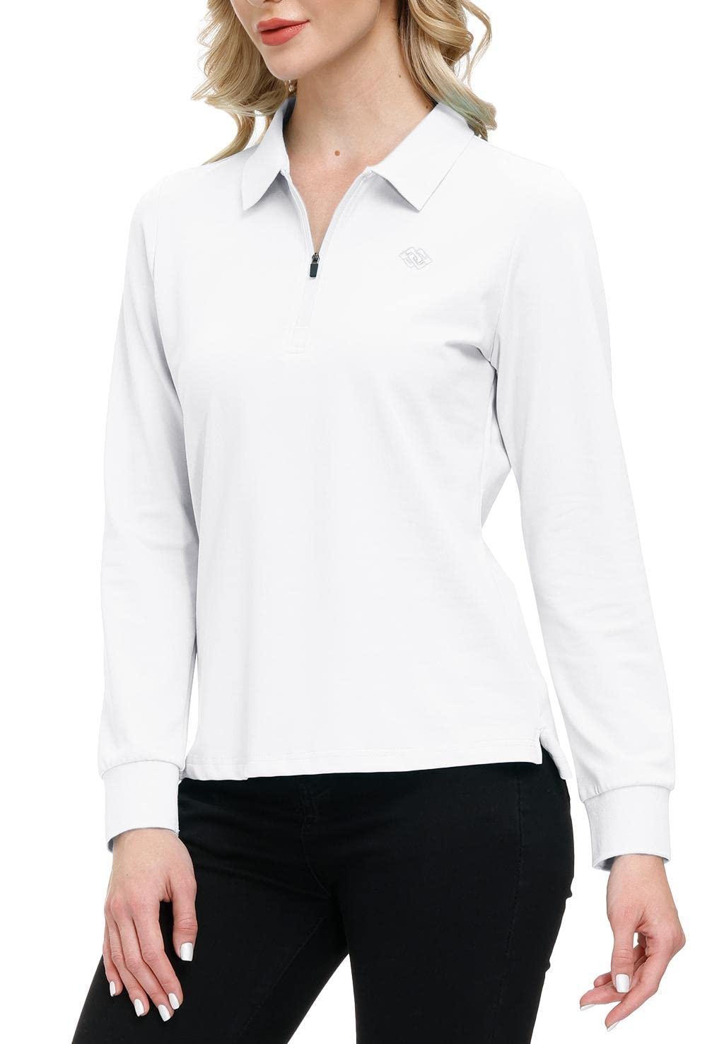 Mujer Polo de Manga Larga Algodón Camiseta de Golf Trabajo con Cremallera