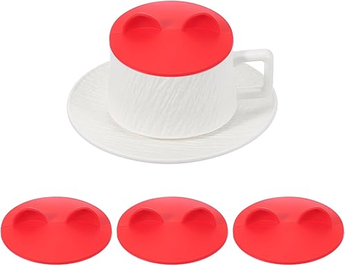 uxcell 3 tapas universales de silicona para tazas, tazas de té, tazas de café, reutilizables a prueba de polvo, color rojo