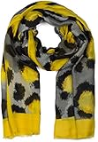 styleBREAKER Damen Schal mit Abstraktem Oversize Leo Print und kurzen Fransen, leichtes Tuch, Stola 01016207, Farbe:Gelb-Grau