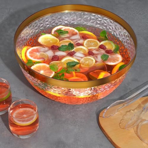 Cenei Beverage Serving Set–Plastic Punch Bowl with Gold Trim, Cocktail Salad Snack Bowls for Weddings& BBQs–Easy to Clean Kit - Image 6