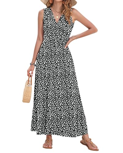 AUSELILY Women's Maxi Dress 2025 Summer Casual Sleeveless Sundress V Neck Wrap Vacation Cocktail Long Dresses with Pockets4