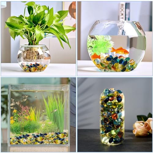 Hiziwimi 1800g Glaskiesel, groß glassteine deko, 400Pcs, 17-20MM runde Glas muggelsteine groß, dekosteine für vasen, glasnuggets bunt Gartentopf Deko, Kunsthandwerk Vase Füllung