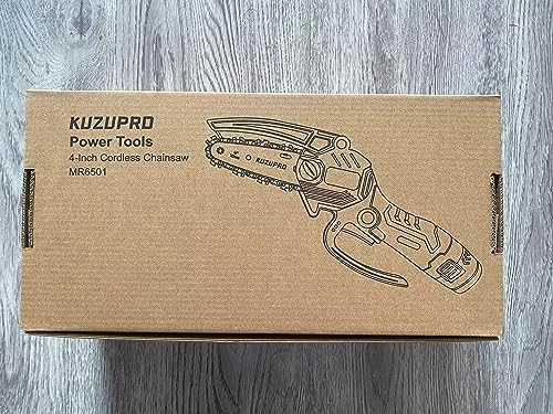 KUZUPRO Mini Chainsaw 4 Inch, Mini Cordless Chainsaw with 2 Batteries 1.5Ah, 2 Chains, 8m/s Chain Speed Electric Power Chainsaw, Battery Indicator for Tree Branches, Courtyard, Household and Garden