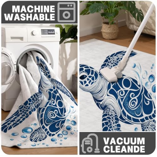 Tapis de salon rond estampe tortue marine : douceur et finitions premium - 8