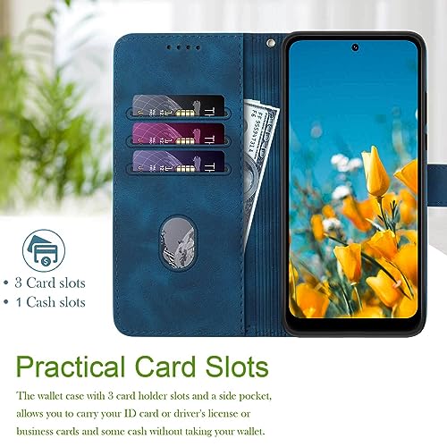 JHWVVTF for Moto G Play 2023 Case Wallet/for Moto G Pure Phone Case,Card Holder Leather Kick-stand,Wrist Strap,Magnetic Closure,Shockproof Protective Flip Cases Cover (Blue)