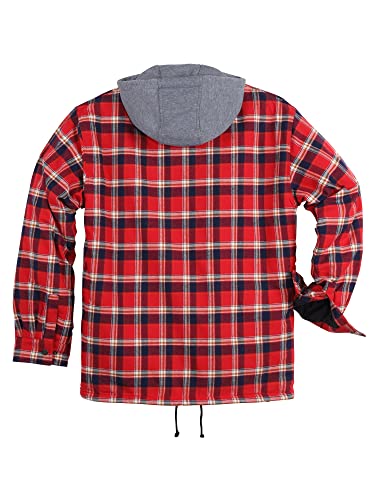 Image of COEVALS CLUB Men's Flannel Fleece Sherpa Quilted Lined Plaid Snap Work Shirt Jacket /Hooded
