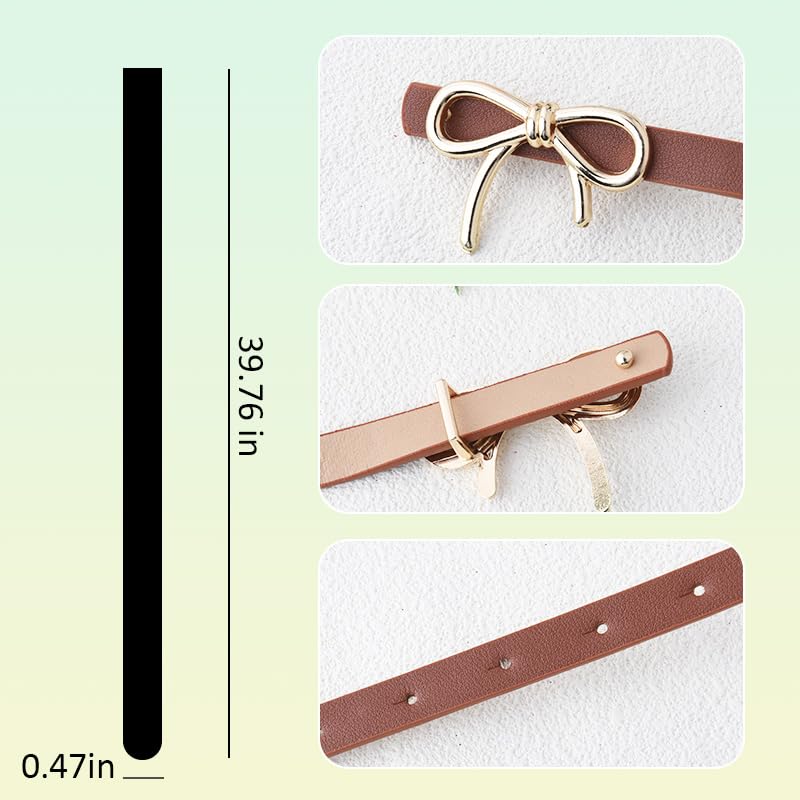 Thin Bow Belt for formal Dress Pants Brown Pu Skinny Adjustable Belts for Jeans Skirts Bow-Knot Waist Belt for Women Ladies Belts for Dresses Elegant Bow Accessories for Women Vintage3