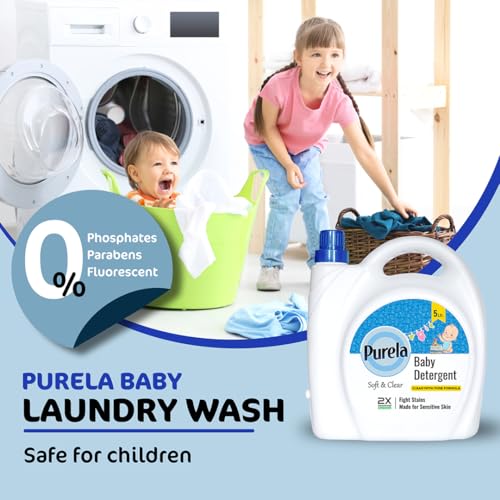 Image of Purela Baby Laundry Detergent 5L | Pediatrician-Tested, Hypoallergenic for Newborns | Stain & Odor Removal | Gentle on Sensitive Skin & Cloth Diapers