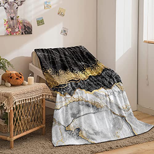 Bedbay Black And Gold Marble Blanket Queen Size For Bed Sofa Couch Abstract Marble Texture Design Soft Lightweight Fluffy Flannel Blanket For Adults (Grey Gold, Queen(90"X90")) #TOP1