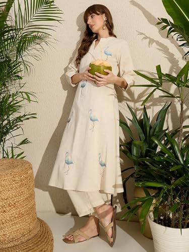 Image of INDO ERA Women's Pure Cotton Animal Solid A-Line Kurta & Pant Set | Cord Set For Women Cotton