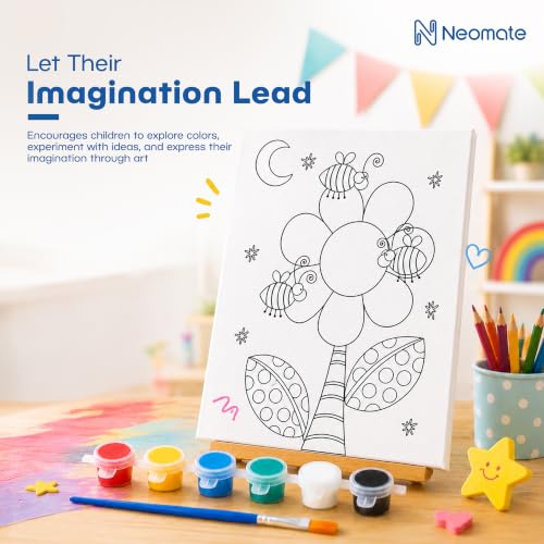 Image of Neomate Canvas Painting Kit for Kids | DIY Painting Set with 1 Printed Canvas, 6 Acrylic Paint Pots & Brush | Art and Craft Kit, Paint Kit for Kids, Birthday Gift, Return Gift, Creative Activity Set
