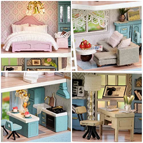 CUTEROOM Diy Dolls House Kit,Miniature Dolls House Kit with Furniture and LED Lights,Handmade Crafts Diy Miniature Room Kit for Teens Adult Gift (Molan House) - Image 3