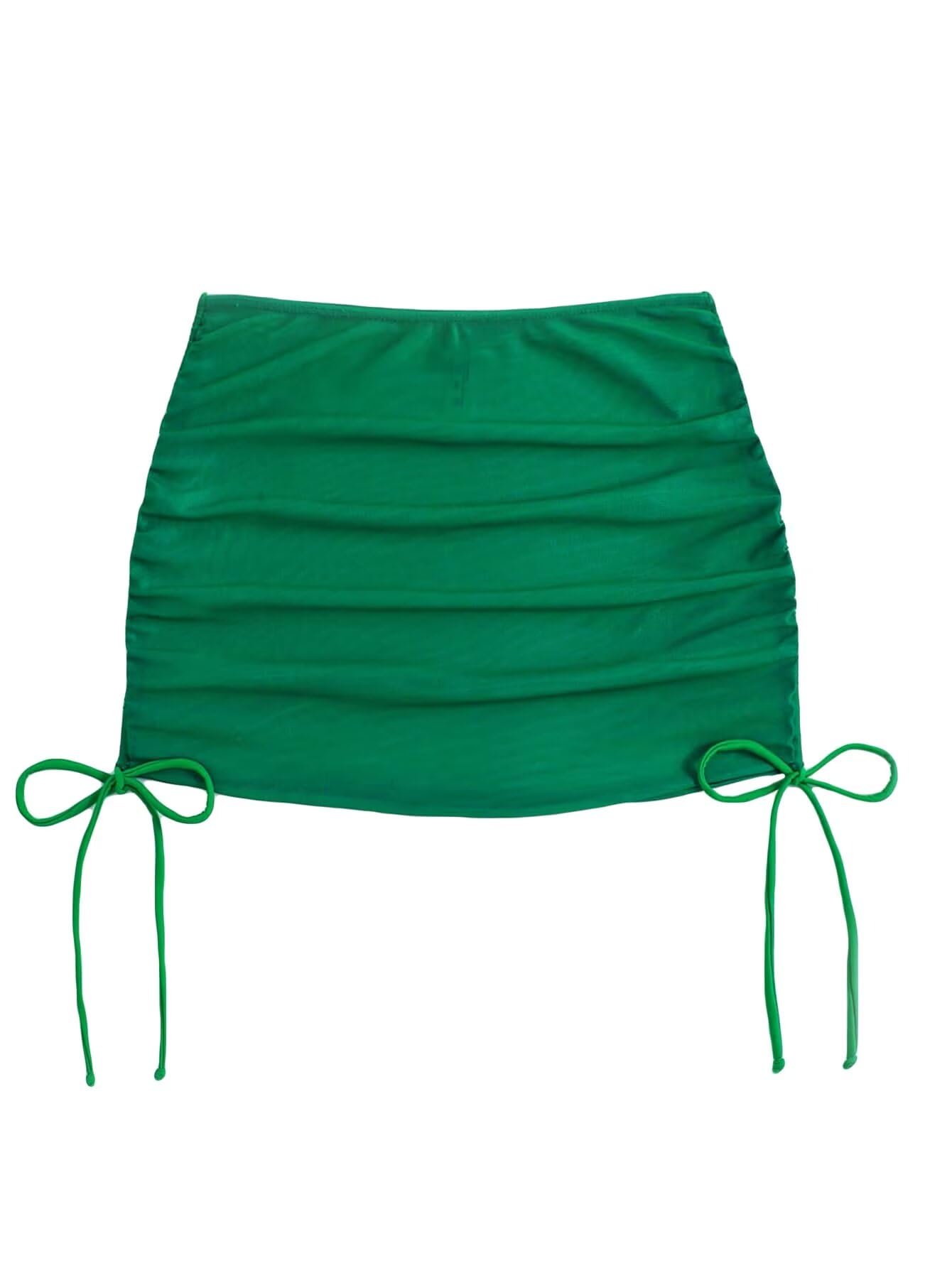 Falainetee Women's Mesh Sheer Drawstring Solid Summer Bikini Cover Up Skirt