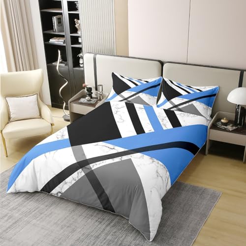 Housse de couette 220x240 géométrique coton bleu gris noir - 3