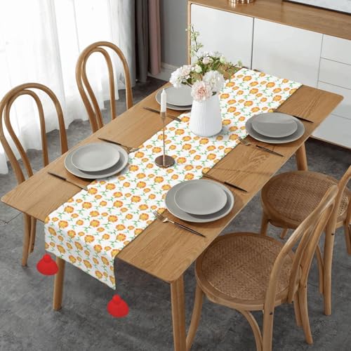 Chemin de table de Noël à pompon et motif calendula de qualité supérieure - 2