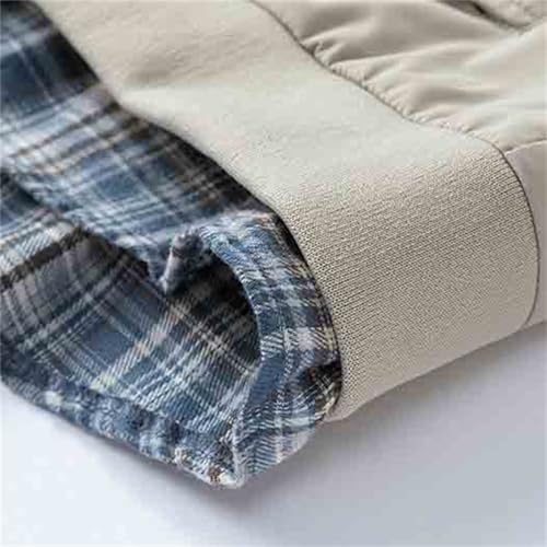 Men Bomber Jacket Faux Two Piece Color Block Plaid Button Down Fashion Coat - image 4