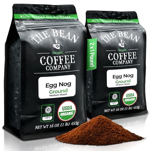 The Bean Organic Coffee Company Egg Nog, Medium Roast, Ground Coffee, 16-Ounce Bags (Pack of 2),...