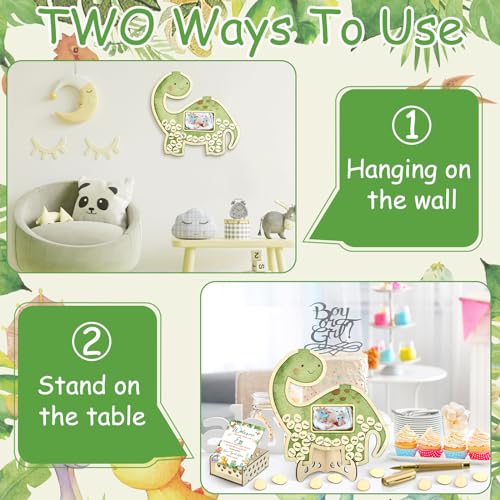 Image of Wenqik 63 Pcs Dinosaur Baby Shower Guest Book Alternatives Set Baby Shower Decorations with Photo Frame Sonogram Frame Keepsake 60 Wood Slices Guest Book for Birthday