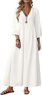 Autumn Solid Loose Long Maxi Dress Cotton Caftan