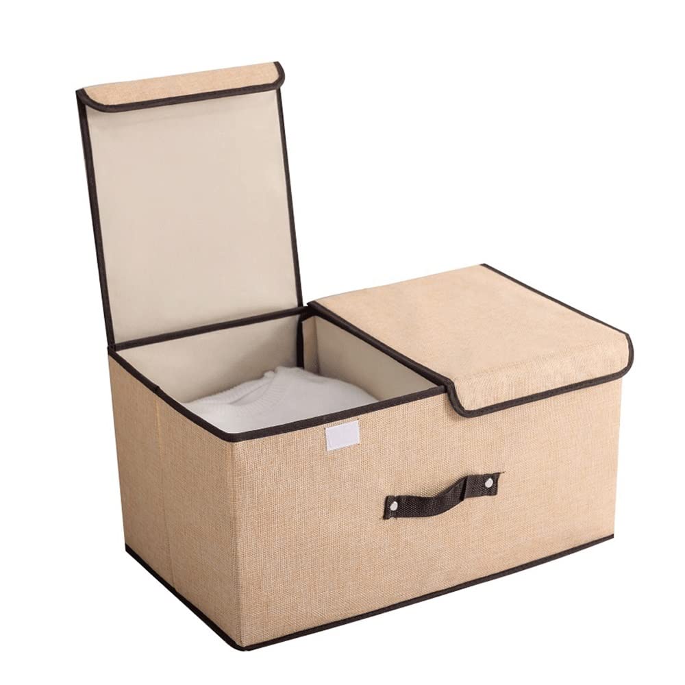 ETRGFTHU Clothes Storage Box Household Foldable Storage Box Double Cover Dust Belt Partition Design Under-bed Debris Organizer(Beige,50cm*30cm*25cm)