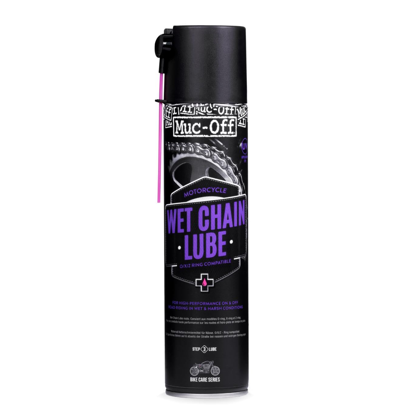 Muc Off Wet Motorcycle Chain Lube, 400 Milliliters - Premium Motorbike Chain Lubricant Spray - Formulated for Wet Weather Conditions
