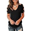 Jescakoo Women's T Shirts Solid Color Deep V Neck Tops Loose fit Blouses Black L
