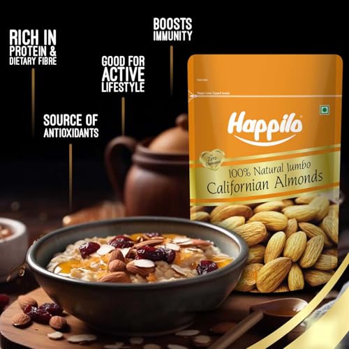 Image of Happilo Natural Popular Californian Almonds 200g | Real Nuts | High in Fiber | Badam Giri | Rich in Protein | Magnesium | Phosphorus | Dietary Fibre | Nuts & Dry Fruits | Gluten Free & Zero Cholesterol