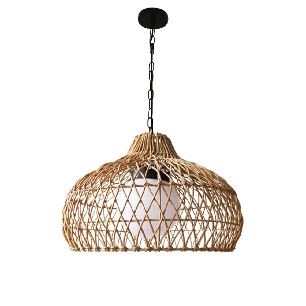 CHUNGYANG Outdoor Garden Corridor Chandelier Waterproof Terrace Balcony Pendant Light Chinese Villa Guesthouse Restaurant Hanging Lamp Hand Woven Rattan Wicker Lampshade Pendant Lamp with E27 Screw