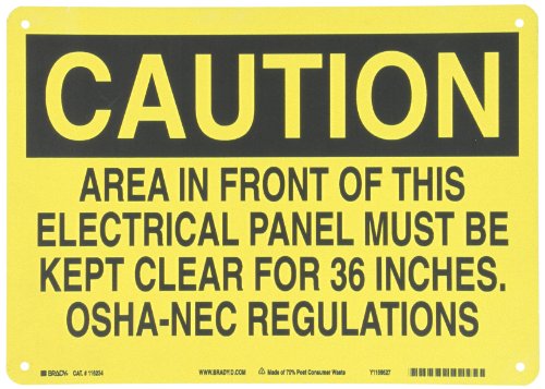 Panneau de sécurité pour dégager la zone de précaution de 36 pouces à l'avant du panneau électrique