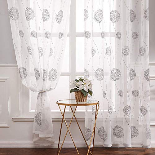 MIULEE 2 Panels Embroidered Sheer Window Flora Design Grommet Curtains Window Voile Panels/Drape/Treatment for Bedroom Living Room Flora Grey 55" Wx102 L - Image 4