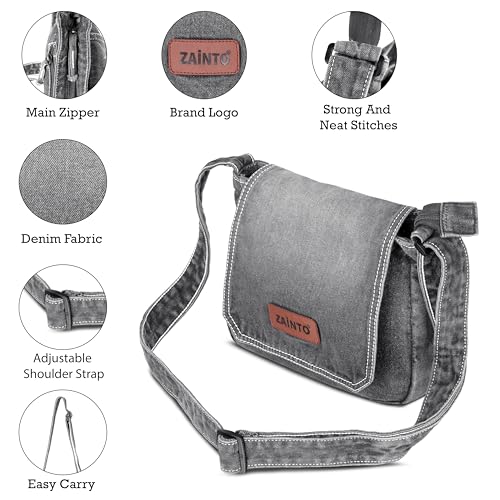 Image of ZAINTO Premium Denim Sling Bag for Women, Multipocket Crossbody, Blue Jeans Side Bag for girls (Medium Blue)