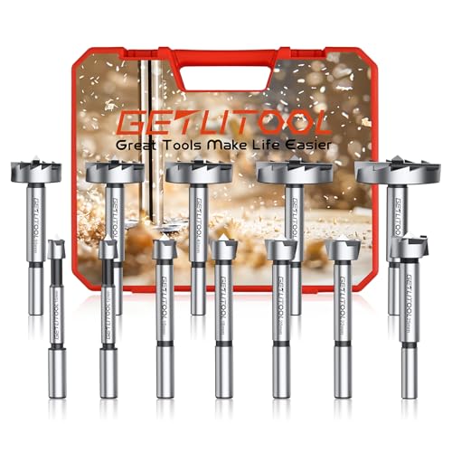 GETLITOOL Forstnerbohrer 12 tlg. Holzbohrer Set Ø10-50mm Forstnerbohrer mit Zentrierspitze, Rundschaft Forstner Bohrer Holz Set extra scharf Forsterbohrer, Astlochbohrer, Topfbohrer