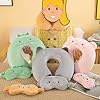 MissSoul Kids Neck Pillow for Travel with Sleep Eye Mask, Cute Travel Neck Pillow, Memory Foam Flight Sleeping Headrest Pillow for Boys & Girls, Airplane, Train, Car, Home Use - Peach Bear