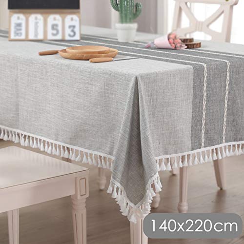 Vailge Tablecloth Rectangle Table Cloth Cotton Linen Wrinkle Free, Tassel Tablecloths Washable Table Cover for Kitchen Dinning Party (Grey, 140x220cm(55x86.6inch))
