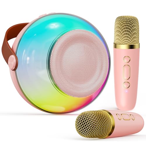 Mini Karaoke Machine for Kids Adults, Portable Bluetooth Speaker with 2 Wireless Microphones...