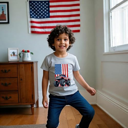 Image of Toddler Boys Girls 4th of July Short Sleeve Shirt - Kids Patriotic American Flag Memorial Day USA Tops 2-7T