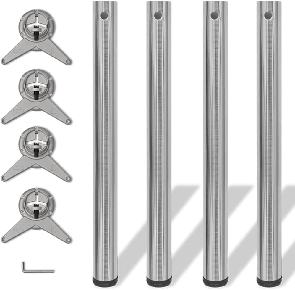 Set of 4 Adjustable Table Legs, 28 Inch Heavy Duty Metal Iron Furniture Legs, Brushed Nickel Finish, Height Adjustable Replacement Legs for Dining Table, Desk, and Kitchen Counter