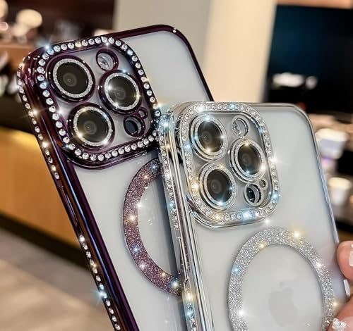 Image of Cute Compatible with iPhone 13 Diamon Glitter Case,Luxury Bling Rhinestone Soft Clear TPU Bumper Case,Compatible with MagSfe and Camera Lens Protection Cover for Women Girls (Black)