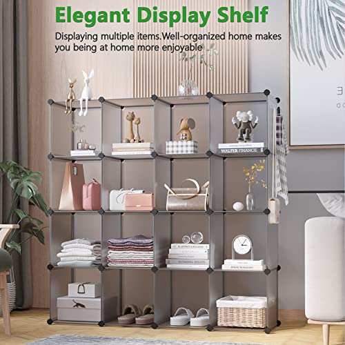 C&Ahome Cube Storage Organizer, 16-Cube Shelves Units, Closet Cabinet, Diy Plastic Modular Book Shelf, Ideal For Bedroom, Living Room, Office, 48.4" L X 12.4" W X 48.4" H Grey Upcs16G #TOP1